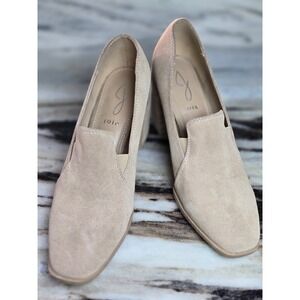 Joie Tan Suede Block Heel Loafers Square Toe Slip On Pumps Size 8 Beige Sand